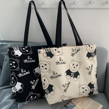 2025原創藝術插畫托特包單肩包學生書包文藝簡約大容量帆布包女夏