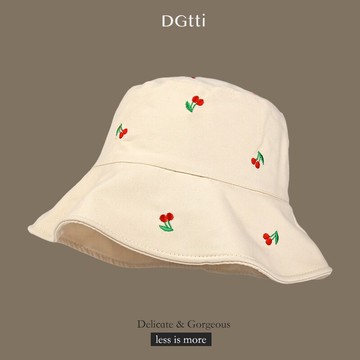 雙面櫻桃漁夫帽女春夏韓版百搭防曬可愛遮陽盆帽防曬顯臉小帽子女
