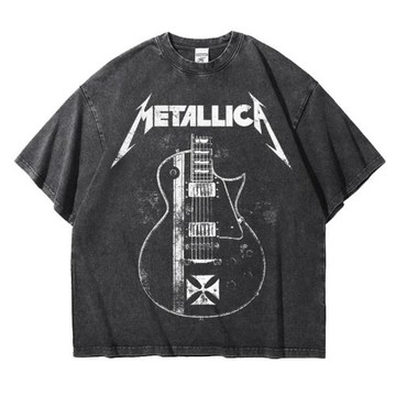 metallica美式復古做舊金屬樂隊周邊阿美咔嘰重磅圓領T恤落肩寬松