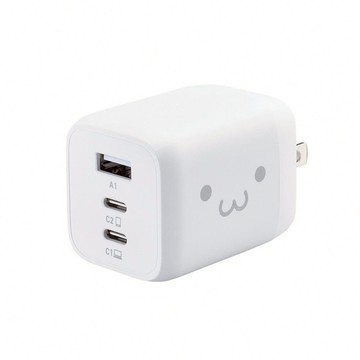 65W GaN氮化鎵三孔快速充電器-笑臉白