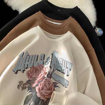 美式復古圓領衛衣男ins潮流寬松運動服情侶衣服春秋新款休閑上衣