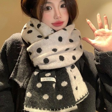 免運💯百搭波點毛絨針織圍巾女韓秋冬天覆古圍脖披肩雙面戴保暖毛線圍巾仿羊絨保暖圍巾 秋冬季防寒圍脖 披肩圍巾
