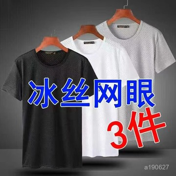 🔥臺灣出貨🔥冰絲網眼短袖T恤男夏季新款男裝半袖體恤潮牌寬鬆百搭上衣服1/2件