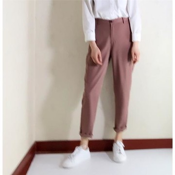 左手日記薄款新豆沙色長絲垂感好簡約顯瘦九分褲女不容易皺