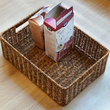 Kens桌面收納盒化妝品雜物零食筐廚房整理盒子塑料藤編抽屜儲物盒