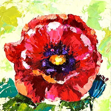罌粟花繪畫花卉原創藝術厚塗油畫花卉小藝術品