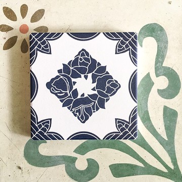 青花瓷系列 ∣ 玫瑰色的你 花磚吸水杯墊