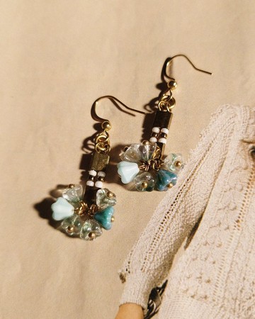 斑斕告白垂墜耳環 / 薄荷草【孤品】