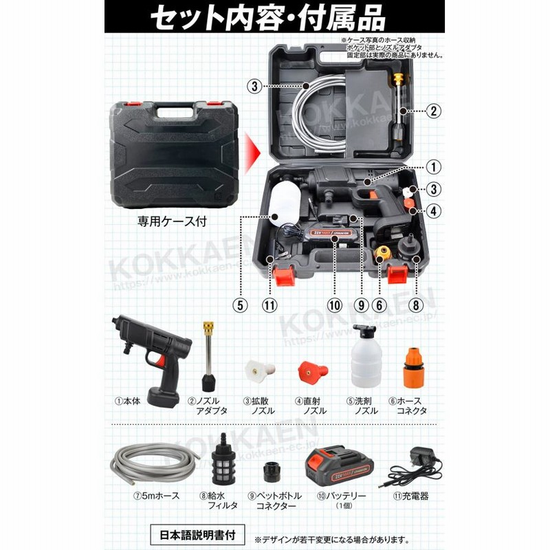 高圧洗浄機 充電式 6in1 マキタバッテリ互換 家庭用 洗車 掃除