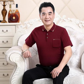 2025年夏季本命年紅色中老年人男士參加婚禮爸爸裝短袖Tt恤衫衣服