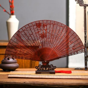 檀香紫檀扇子鏤空折扇古風小葉金絲楠烏木黃花梨高端中國風蘇扇