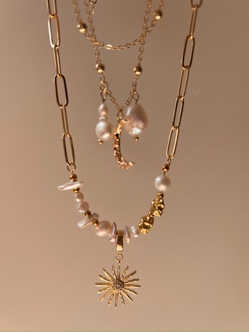 歐美天然巴洛克淡水珍珠太陽吊墜項鍊|禮物 贈情人節包裝 卡片