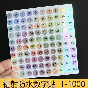 1-100圓形數字貼美甲油色號數字標貼數字標簽編號貼頁碼鐳射防水