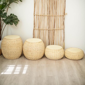 藤編實木矮凳換鞋凳復古藤椅圓形小凳子擱腳家用民宿沙發茶幾坐墩 m8071