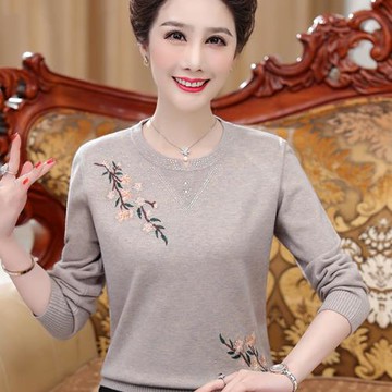 媽媽秋裝毛衣長袖大碼中年婦女羊毛衫上衣50歲老年人春秋打底小衫