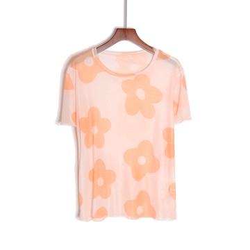 女裝短袖寬松圓領青春通勤文藝薄款透明T恤衫潮流