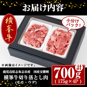 鹿児島県志布志市産(国産交雑種) 横峯牛の切り落とし肉(計700g・175g×4P) b0-166