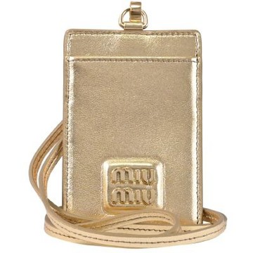 MIU MIU 經典金屬LOGO頸掛式證件夾(金)