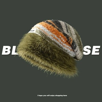 現貨+預購 針織帽毛帽-絨毛撞色堆堆帽子個性嘻哈男女帽子3色74hv55【獨家進口】【米蘭精品】