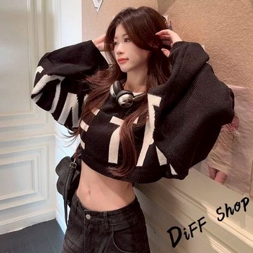 韓版美式字母短版針織上衣【W694】