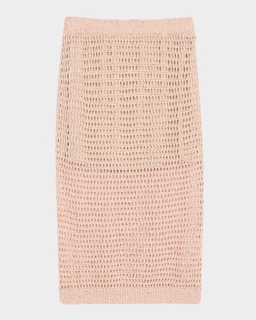 Linen Paillette Open-Knit Midi Skirt