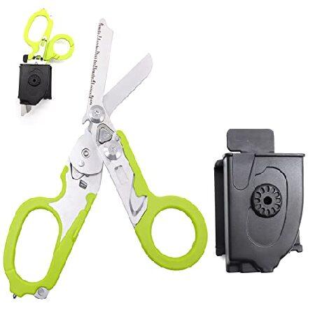 Elegital Emergency Response Shears, Stainless Steel Foldable Scissors Pliers, Outdoor Camping Rescue Scissors Tools, Green sheath