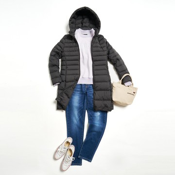 粉嫩少女中長版羽絨外套(黑色)-女