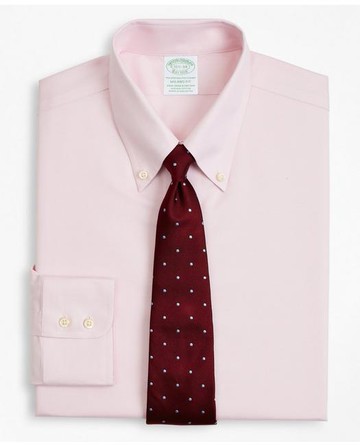 Brooks Brothers Men's Stretch Milano Slim-Fit Dress Shirt, Non-Iron Twill Button-Down Collar | Pink | Size 15 32