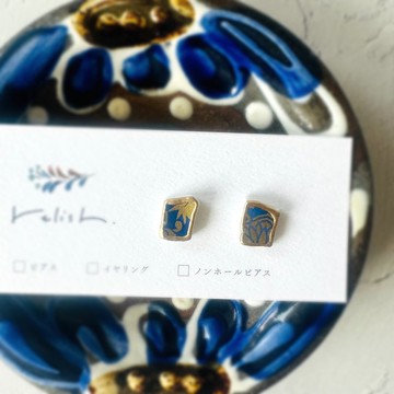 波佐見燒 金繼 耳環/耳夾/無耳洞耳夾 陶瓷 小巧 藍色 金色 葉子 禮物 贈禮 生日