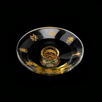 藏式八吉祥果盤西藏水晶描金吉祥八寶水果盤曼扎盤托盤供盤寬20cm