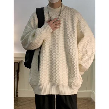 美式復古中領毛衣日系簡約慵懶復古厚秋冬季vintage波浪紋針織衫