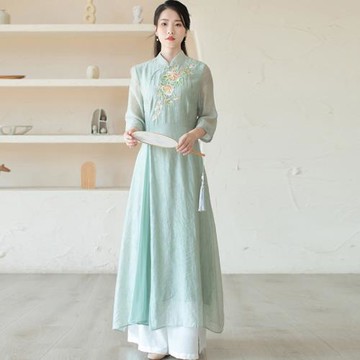 古風采耳唐裝旗袍連衣裙禪意茶服