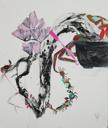 [日本畫]粉紅松與中吉蟹