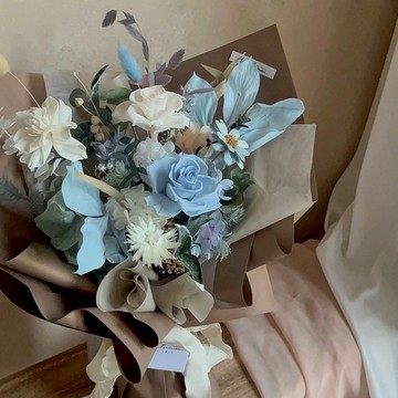 【遇見恆久】霧藍頌歌永生花花束 含盒