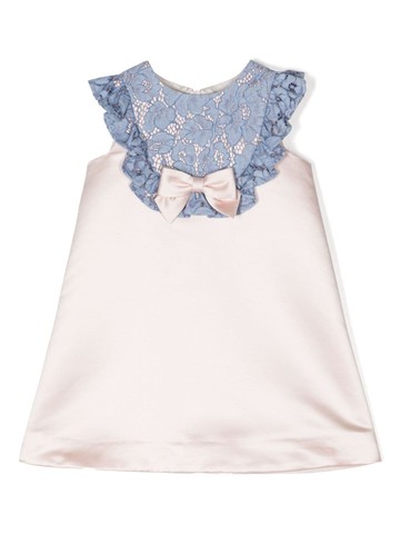 Hucklebones London - lace-detail bib-collar dress - kids - Polyester - 10 yrs - Neutrals
