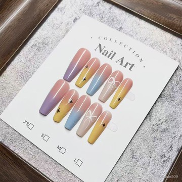 ➕大簡美甲💅新款ins風穿戴甲塗鴉字母蝴蝶結漸變可愛百搭甜酷顯白美甲可拆卸長款穿戴甲 TJ8A