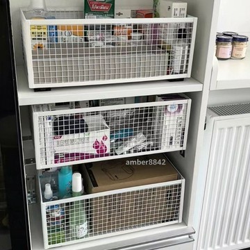 ⚡臺灣熱賣⚡異形定製抽拉式深櫃鐵藝儲物筐抽屜式滑軌拉籃長方形網格收納籃