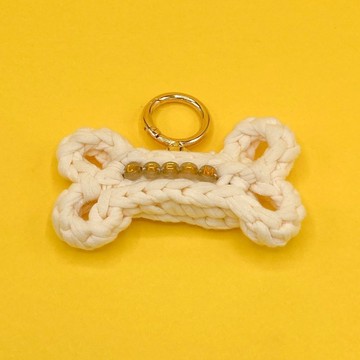 奶油色針織骨頭造型寵物名牌