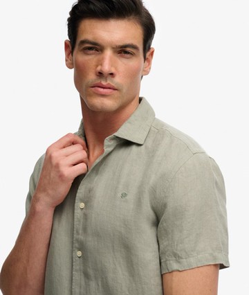 Superdry Men's Riviera Short Sleeve Linen Shirt Green Size: XL