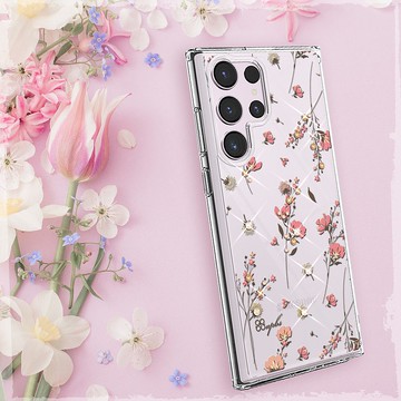Samsung S25/S24/S23/S22 輕薄軍規防摔水晶彩鑽手機殼-月見花