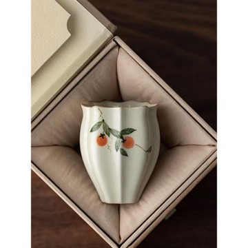 手繪柿柿如意女精致小茶杯單個功夫茶主人杯陶瓷品茗杯單杯禮盒裝