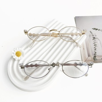 【Fee隔日到貨2色】鑽石鑲邊橢圓金屬造型眼鏡🔥輕巧銀框鏡片平光眼鏡 金色眼鏡 金屬框眼鏡 無度數眼鏡 素顏眼鏡