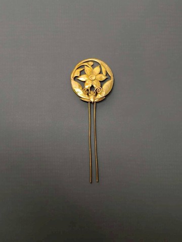 老鎏金花與蝶髮簪– 古董髮飾 / 祈福護符 / 帽花 - 純古董