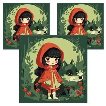 DIY 兒童數字油畫 小紅帽與大野狼 Set 20*20cm 體驗DIY手繪樂趣  3個