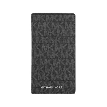 Michael Kors 銀字滿版Logo 釦式二折大款卡片夾卡包(黑色)