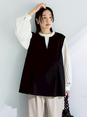 舒適波紋V領褶襉A字背心(06001200800) - Green Parks