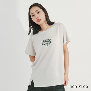 non-stop 格紋小花刺繡開衩T恤-2色
