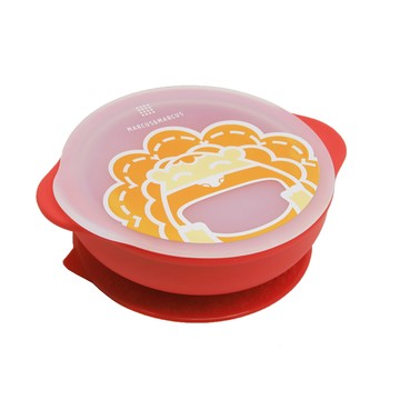 MARCUS＆MARCUS - 動物樂園幼兒自主學習吸盤碗含蓋-獅子(紅)