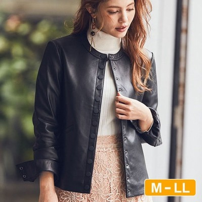 Ranan 柔らかラムレザースナップブルゾン ブラック Ll レディース 通販 Lineポイント最大get Lineショッピング