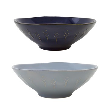 SSUEIM 圖案壓紋陶瓷麵碗 2入組  深藍色 + 雲灰色  1組